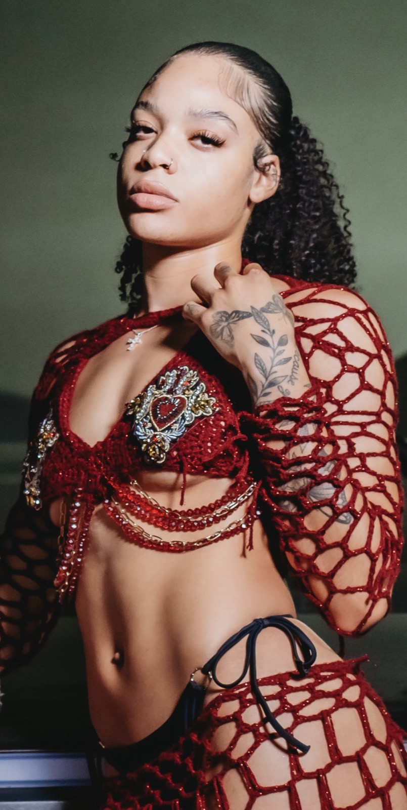 Editorial — red beaded look
